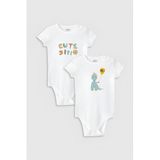 Overoz Organik%100 Pamuk Sevimli Dinazor Baskılı 2'li Bebek Body Set Çıtçıtlı Badi Zıbın Ikili 5200-5201, 24-36 Ay