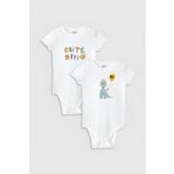 Overoz Organik%100 Pamuk Sevimli Dinazor Baskılı 2'li Bebek Body Set Çıtçıtlı Badi Zıbın Ikili 5200-5201, 9-12 Ay