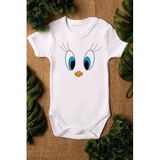 Overoz Organik%100 Pamuk Sevimli Kuş Tweety Baskılı Bebek Body Çıtçıtlı Badi Zıbın Tulum 5230, 18-24 AY