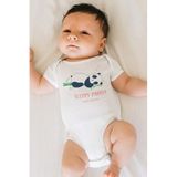 Overoz Organik%100 Pamuk Sleppy Panda Baskılı Kısa Kollu Çıtçıtlı Bebek Body Badi Zıbın Tulum 5470, 18-24 AY