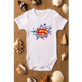 Overoz Organik%100 Pamuk Super Baby Desenli Bebek Body Beyaz Çıtçıtlı Kısa Kollu Badi Zıbın 5194, 9-12 Ay
