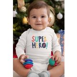 Overoz Organik%100 Pamuk Super Hero Kahraman Baskılı Uzun Kollu Bebek Çıtçıtlı Body Badi Zıbın Tulum 5370, 18-24 AY