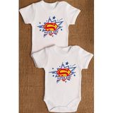 Overoz Organik%100 Pamuk Super Mom Dad Anne Baba 2'li Bebek Body Set Çıtçıtlı Badi Zıbın Ikili 5195-5196, Yeni Doğan