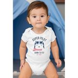 Overoz Organik%100 Pamuk Süper Pilot Baskılı Kısa Kollu Bebek Çıtçıtlı Body Badi Zıbın Tulum 5400, 24-36 Ay