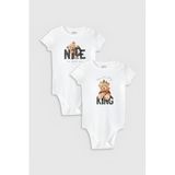 Overoz Organik%100 Pamuk Teddy Bear 2'li Bebek Body Set Beyaz Badi Çıtçıtlı Zıbın Ikili 5762-5763, 0-3 AY