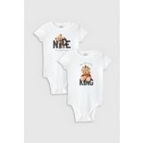 Overoz Organik%100 Pamuk Teddy Bear 2'li Bebek Body Set Beyaz Badi Çıtçıtlı Zıbın Ikili 5762-5763, 6-9 AY
