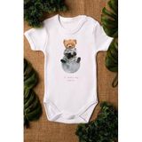 Overoz Organik%100 Pamuk Teddy Bear Astronot Baskılı Bebek Body Kısa Kollu Badi Çıtçıtlı Zıbın 5282, 24-36 Ay