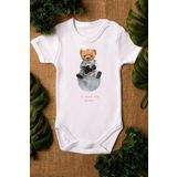 Overoz Organik%100 Pamuk Teddy Bear Astronot Baskılı Bebek Body Kısa Kollu Badi Çıtçıtlı Zıbın 5282, 6-9 AY