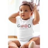 Overoz Organik%100 Pamuk Teddy Bear Good Baskılı Kısa Kollu Bebek Çıtçıtlı Body Badi Zıbın Tulum 5390, 9-12 Ay