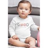 Overoz Organik%100 Pamuk Teddy Bear Good Baskılı Uzun Kollu Bebek Çıtçıtlı Body Badi Zıbın Tulum 5390, 3-6 AY