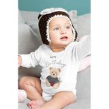 Overoz Organik%100 Pamuk Teddy Bear Happy Birthday Baskılı Uzun Kollu Çıtçıtlı Bebek Body Badi Zıbın 5405, 18-24 AY