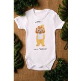 Overoz Organik%100 Pamuk Teddy Bear Hello Baskılı Bebek Body Kısa Kollu Badi Çıtçıtlı Zıbın 5298, Yeni Doğan