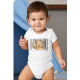 Overoz Organik%100 Pamuk Teddy Bear Hello Baskılı Kısa Kollu Bebek Çıtçıtlı Body Badi Zıbın Tulum 5403, 12-18 AY