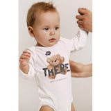 Overoz Organik%100 Pamuk Teddy Bear Hi There Baskılı Uzun Kollu Çıtçıtlı Bebek Body Badi Zıbın Tulum 5406, 6-9 AY