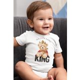 Overoz Organik%100 Pamuk Teddy Bear King Kral Baskılı Kısa Kollu Bebek Çıtçıtlı Body Badi Zıbın Tulum 5367, 18-24 AY