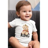 Overoz Organik%100 Pamuk Teddy Bear King Kral Baskılı Kısa Kollu Bebek Çıtçıtlı Body Badi Zıbın Tulum 5367, 6-9 AY