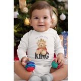 Overoz Organik%100 Pamuk Teddy Bear King Kral Baskılı Uzun Kollu Bebek Çıtçıtlı Body Badi Zıbın Tulum 5367, Yeni Doğan