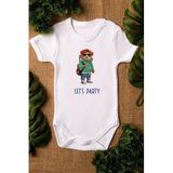 Overoz Organik%100 Pamuk Teddy Bear Let's Party Baskılı Bebek Body Uzun Kollu Çıtçıtlı Badi Zıbın 5221, Yeni Doğan