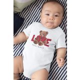 Overoz Organik%100 Pamuk Teddy Bear Love Baskılı Kısa Kollu Çıtçıtlı Bebek Body Badi Zıbın Tulum 5408, 3-6 AY