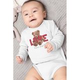 Overoz Organik%100 Pamuk Teddy Bear Love Baskılı Uzun Kollu Çıtçıtlı Bebek Body Badi Zıbın Tulum 5408, 18-24 AY