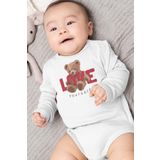 Overoz Organik%100 Pamuk Teddy Bear Love Baskılı Uzun Kollu Çıtçıtlı Bebek Body Badi Zıbın Tulum 5408, 6-9 AY