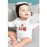 Overoz Organik%100 Pamuk Teddy Bear Love Baskılı Uzun Kollu Çıtçıtlı Bebek Body Badi Zıbın Tulum 5410, 18-24 AY