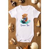Overoz Organik%100 Pamuk Teddy Bear Summer Time Baskılı Bebek Body Kısa Kollu Badi Çıtçıtlı Zıbın 5296, 0-3 AY