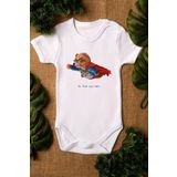 Overoz Organik%100 Pamuk Teddy Bear Super Hero Kısa Kollu Bebek Çıtçıtlı Body Badi Zıbın Tulum 5365, 3-6 AY
