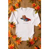 Overoz Organik%100 Pamuk Teddy Bear Super Hero Uzun Kollu Bebek Çıtçıtlı Body Badi Zıbın Tulum 5365, 6-9 AY