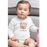 Overoz Organik%100 Pamuk Teddy Bear Sweat Dreams Uzun Kollu Çıtçıtlı Bebek Body Badi Zıbın Tulum 5411, 24-36 Ay