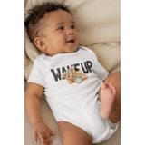 Overoz Organik%100 Pamuk Teddy Bear Wake Up Kısa Kollu Bebek Çıtçıtlı Body Badi Zıbın Tulum 5394, 0-3 AY