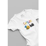 Overoz Organik%100 Pamuk Teyze Balı Baskılı Kısa Kollu Çıtçıtlı Bebek Body Badi Zıbın Tulum 5609, 9-12 Ay