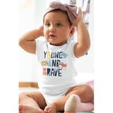 Overoz Organik%100 Pamuk Young And Brave Baskılı Kısa Kollu Bebek Çıtçıtlı Body Badi Zıbın Tulum 5380, 18-24 AY