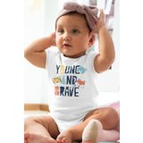 Overoz Organik%100 Pamuk Young And Brave Baskılı Kısa Kollu Bebek Çıtçıtlı Body Badi Zıbın Tulum 5380, 9-12 Ay