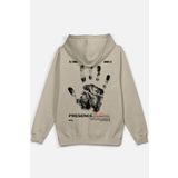 Overoz Presence Existence Varoluş Karma Sırt Baskılı Kapüşonlu Oversize Sweatshirt Bej Hoodie H1217, 2XL