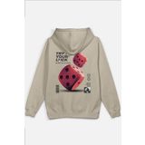 Overoz Sırt Baskılı Bej Oversize Sweatshirt S1216, M