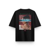 Overoz Siyah Oversize Distant Sürreal Sırt Baskılı Oversize Yazılı Unisex Tişört 1348, XL