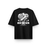 Overoz Siyah Oversize Tshirt Broken Sırt Baskılı T-shirt Oversize Yazılı Unisex Tişört 1224, S