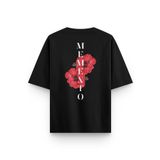 Overoz Siyah Oversize Tshirt Çiçek Sırt Baskılı Oversize Yazılı Unisex Tişört 1326, L