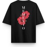 Overoz Siyah Oversize Tshirt Çiçek Sırt Baskılı Oversize Yazılı Unisex Tişört 1326, XL