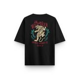 Overoz Siyah Oversize Tshirt Kaplan Sırt Baskılı Oversize Yazılı Unisex Tişört 1373, M