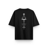 Overoz Siyah Oversize Tshirt Minimal İllüstrasyon Sırt Baskılı Oversize Unisex Tişört 1353, M