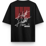 Overoz Siyah Oversize Tshirt Never Stop Sırt Baskılı Oversize Yazılı Unisex Tişört 1292, XL