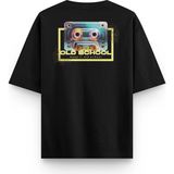 Overoz Siyah Oversize Tshirt Old School Sırt Baskılı T-shirt Oversize Yazılı Unisex Tişört 1207, XL