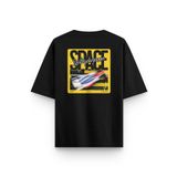Overoz Siyah Oversize Tshirt Space F1 Sırt Baskılı Oversize Yazılı Unisex Tişört 1273, L