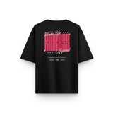 Overoz Siyah Oversize Tshirt Tipografik Sırt Baskılı Oversize Yazılı Unisex Tişört 1369, S