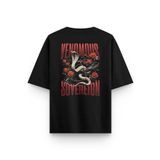 Overoz Siyah Oversize Tshirt Venomous Sırt Baskılı Oversize Yazılı Unisex Tişört 1257, S