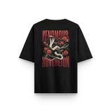Overoz Siyah Oversize Tshirt Venomous Sırt Baskılı Oversize Yazılı Unisex Tişört 1257, XL