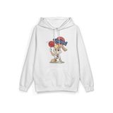 Overoz Tavşan Basketbol Sırt Baskılı Kapüşonlu Yarı Oversize Sweatshirt Beyaz Hoodie 1168, L5368253061497