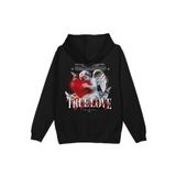 Overoz True Love Melek Sırt Baskılı Kapüşonlu Oversize Sweatshirt Siyah Hoodie H1215, S